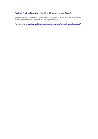 Facebook M Virtual Assistant - Hire VA for FB Marketing from $6 per/hr