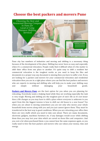 Choose the best packers and movers Pune