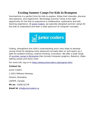 Exciting Summer Camps For Kids In Brampton
