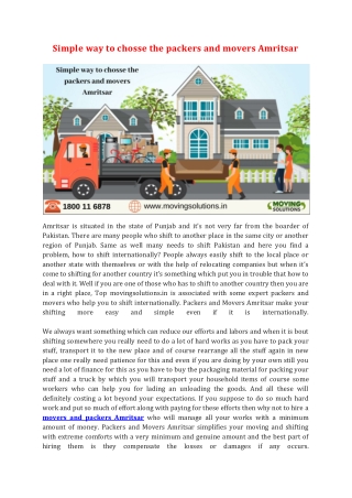 Simple way to chosse the packers and movers Amritsar