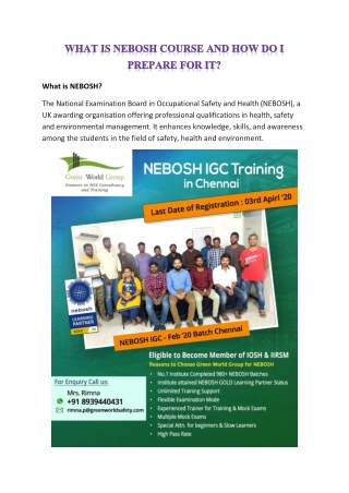 WHAT IS NEBOSH COURSE IN CHENNAI AND HOW DO I PREPARE FOR IT?