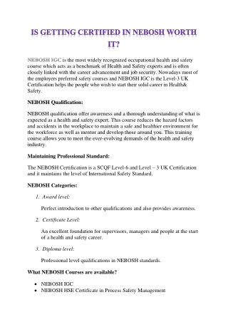 IS GETTING CERTIFIED IN NEBOSH WORTH IT?