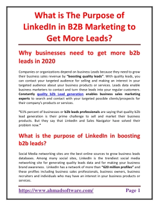What is the purpose of LinkedIn in B2B marketing to get more leads