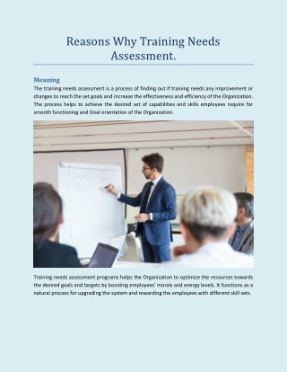 Reasons Why Training Needs Assessment.