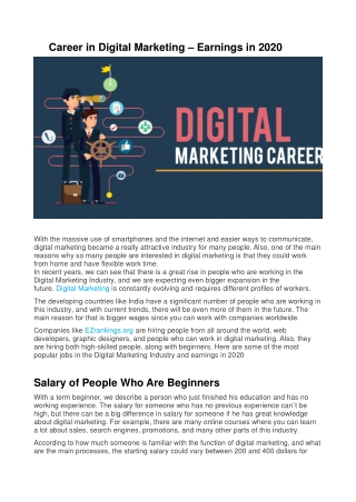 Career in Digital Marketing – Earnings in 2020