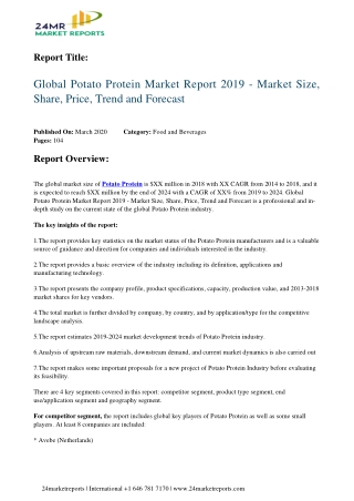 Potato Protein Market Report 2019
