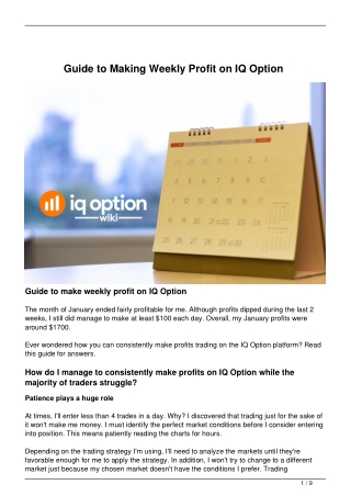 Making Weekly Profit on IQ Option