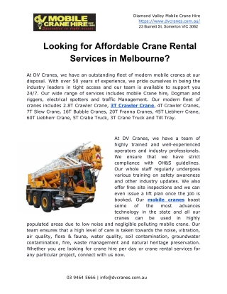 Looking for Affordable Crane Rental Services in Melbourne