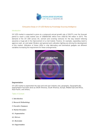 Exhaustive Study on UV LED Market by Knowledge Sourcing Intelligence