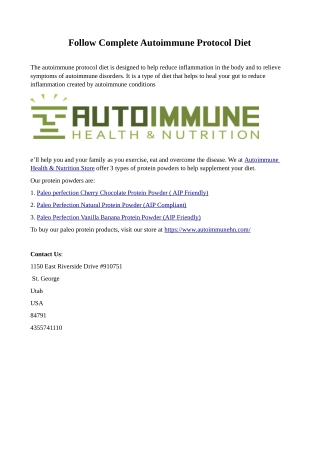 Follow Complete Autoimmune Protocol Diet