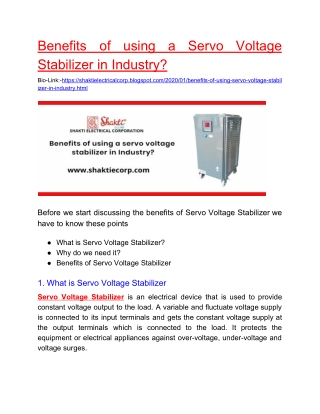 Benefits of using a Servo Voltage Stabilizer in Industry?