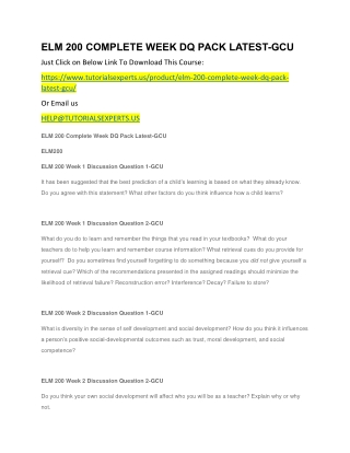 ELM 200 COMPLETE WEEK DQ PACK LATEST-GCU