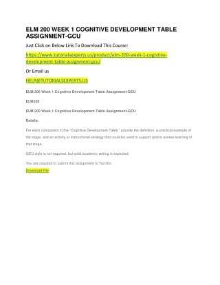 ELM 200 WEEK 1 COGNITIVE DEVELOPMENT TABLE ASSIGNMENT-GCU