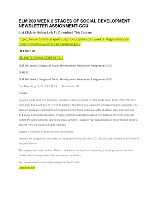 ELM 200 WEEK 2 STAGES OF SOCIAL DEVELOPMENT NEWSLETTER ASSIGNMENT-GCU