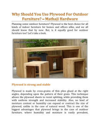 Why Should You Use Plywood For Outdoor Furniture? - Mathaji Hardware