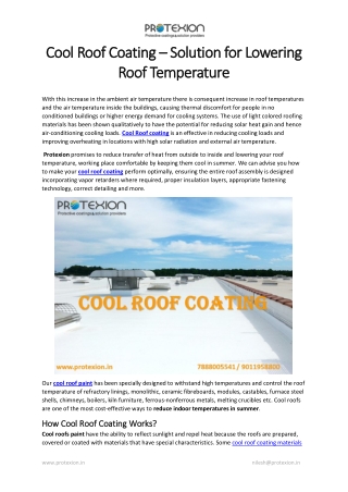 Cool Roof Coating – Solution for Lowering Roof Temperature