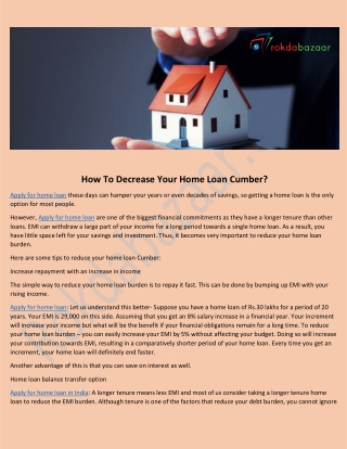 How To Decrease Your Home Loan Cumber?