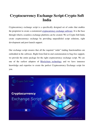 Cryptocurrency Exchange Script-Crypto Soft India