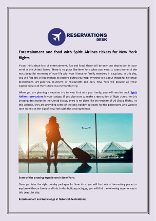 Entertainment and food with Spirit Airlines tickets for New York flights