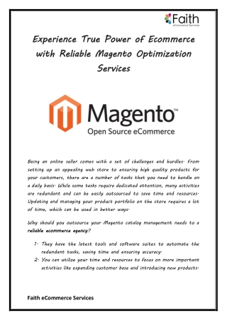 Experience True Power of eCommerce with Reliable Magento Optimization Services