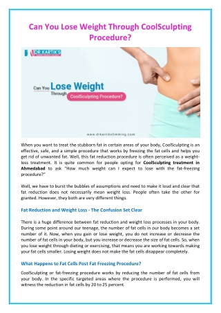 CoolSculpting Treatment in Ahmedabad | Weight Loss Clinic in Ahmedabad