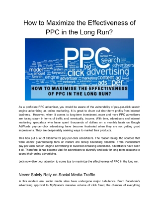How to Maximise the Effectiveness of PPC in the Long Run?