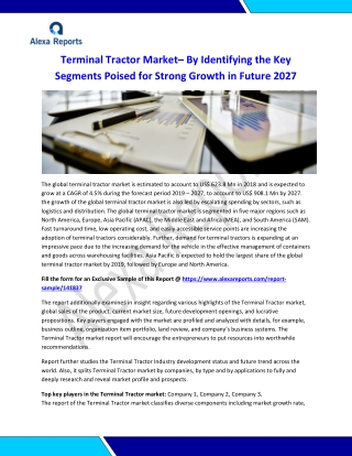 Terminal Tractor Market 2019 – By Identifying the Key Segments Poised for Strong Growth in Future 2027