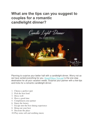 What are the tips can you suggest to couples for a romantic candlelight dinner?