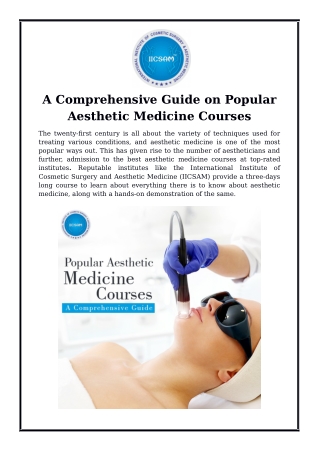 A Comprehensive Guide on Popular Aesthetic Medicine Courses