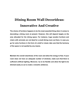 Dining Room Wall Decor Ideas: Innovative And Creative