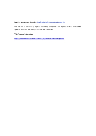 Logistics Recruitment Agencies - Leading Logistics Consulting Companies
