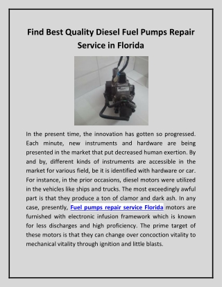 Find Best Quality Diesel Fuel Pumps Repair Service in Florida