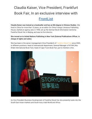 Exclusive interview of Claudia Kaiser VP of Frankfurt Book Fair: Frontlist