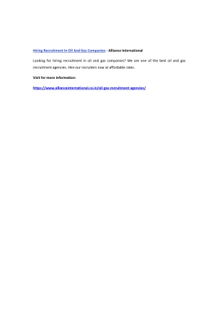 Hiring Recruitment In Oil And Gas Companies - Alliance International