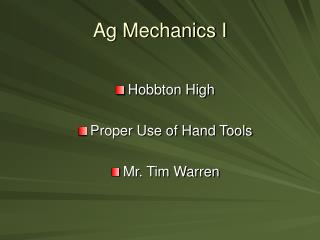 Ag Mechanics I