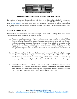 Principles and Applications of Portable Hardness Testing