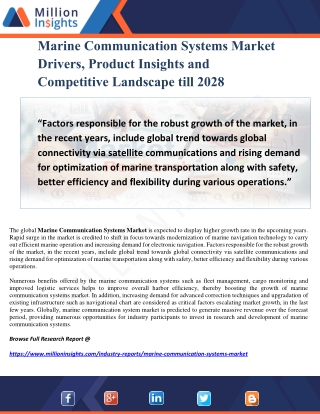 Marine Communication Systems Market Drivers, Product Insights and Competitive Landscape till 2028