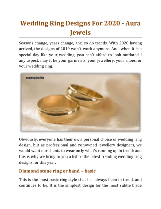 Wedding Ring Designs For 2020 - Aura Jewels