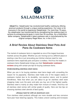 A Brief Review About Stainless Steel Pots And Pans As Cookware Items