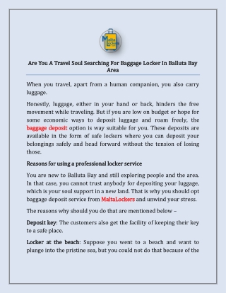 Are You A Travel Soul Searching For Baggage Locker In Balluta Bay Area