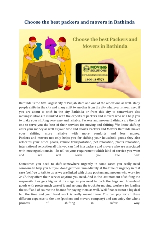 Choose the best packers and movers in Bathinda