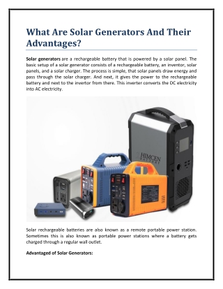 What Are Solar Generators And Their Advantages?