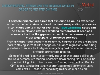 Chiropractors, Streamline the Revenue Cycle in order to get paid On time