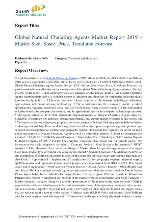 Natural Chelating Agents Is Set to Boom in 2019 And Coming Years