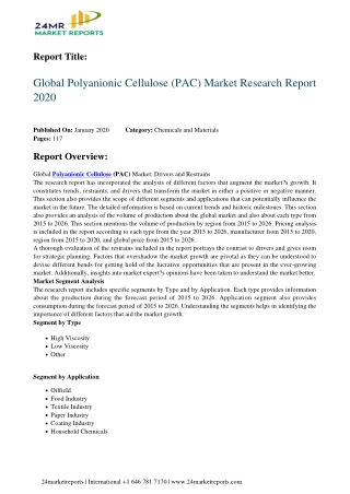 Polyanionic Cellulose PAC Segmentation and Analysis by Recent Trends, Development and Growth by Regi