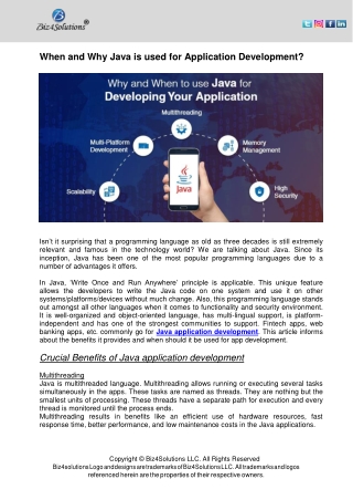 When and Why Java is used for Application Development?