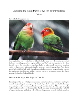 Choosing the Right Parrot Toys for Your Feathered Friend