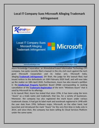 Local IT Company Sues Microsoft Alleging Trademark Infringement