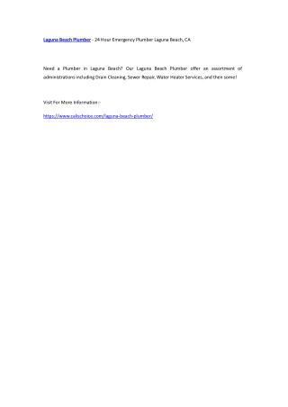 Laguna Beach Plumber - 24 Hour Emergency Plumber Laguna Beach, CA
