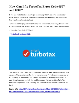 How Can I fix TurboTax Error Code 0507 and 0500?